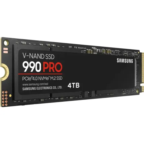 Твердотельный накопитель Samsung SSD 990 PRO, 4000GB, M.2(22x80mm), NVMe 2.0, PCIe 4.0 x4, V-NAND TLC, R/W 7450/6900MB/s, IOPs 1 400 000/1 550 000, DRAM buffer 4096MB, TBW 2400, DWPD 0.33 (12 мес.)
