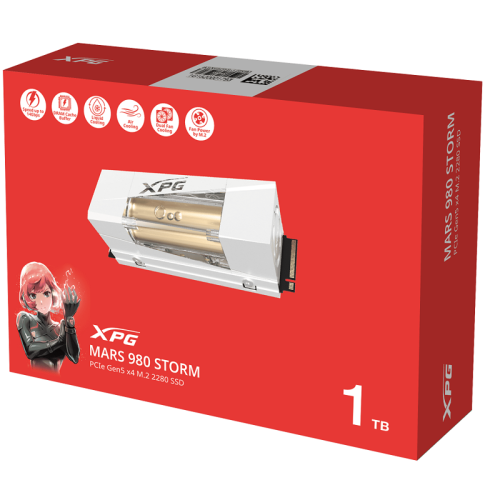 Твердотельный накопитель ADATA SSD XPG MARS 980 STORM, 1000GB, M.2(22x80mm), NVMe, PCIe 5.0 x4, 3D NAND, R/W 14000/10000MB/s, IOPs 1 600 000/1 650 000, TBW 740, DWPD 0.4, with Heat Sink (5 лет)