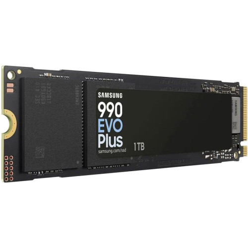 Твердотельные накопители Samsung SSD 990 EVO Plus, 1000GB, M.2(22x80mm), NVMe 2.0, NVMe 2.0, PCIe 4.0 x4, V-NAND TLC, R/W 7150/6300MB/s, IOPs 850 000/1 350 000, TBW 600, DWPD 0.3 (12 мес.)