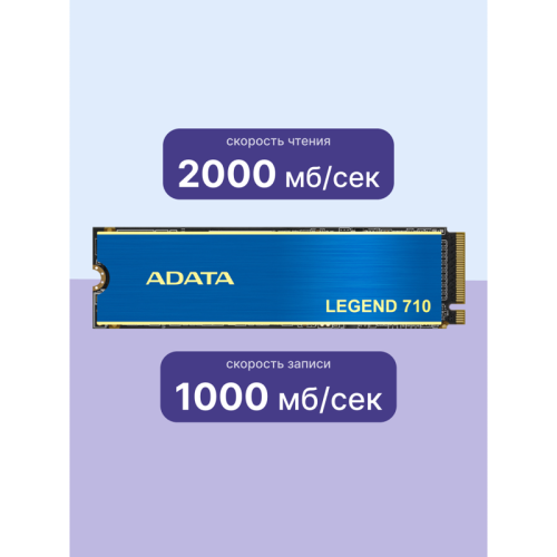 Твердотельный накопитель ADATA SSD LEGEND 710, 256GB, M.2(22x80mm), NVMe 1.4, PCIe 3.0 x4, 3D NAND, R/W 2100/1000MB/s, IOPs 90 000/130 000, TBW 65, DWPD 0.23, with Heat Sink (3 года)