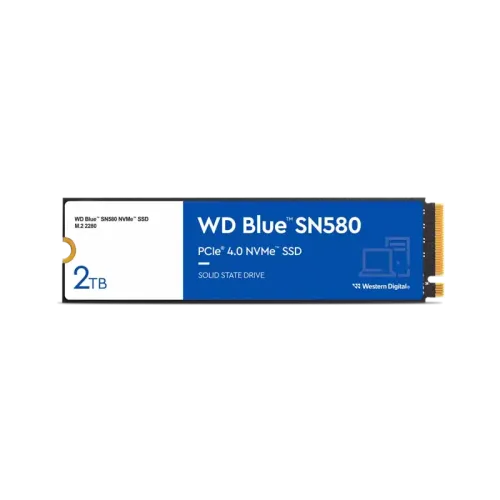Твердотельный накопитель/ WD SSD Blue SN580 NVMe, 2000GB, M.2(22x80mm), NVMe, PCIe 3.0 x4, 3D TLC, R/W 3500/3500MB/s, IOPs 600 000/600 000, TBW 900, DWPD 0.2 (12 мес.)