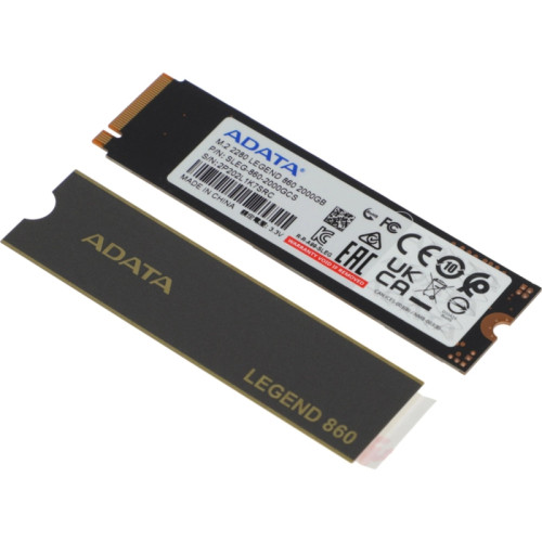 Твердотельный накопитель/ ADATA SSD LEGEND 860, 2000GB, M.2(22x80mm), NVMe 1.4, PCIe Gen 4x4, 3D NAND, R/W 6000/5000MB/s, IOPs н.д./н.д., TBW 640, DWPD 0.2 (5 лет)