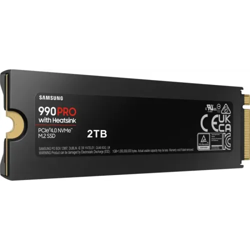 Твердотельный накопитель Samsung SSD 990 PRO, 2000GB, M.2(22x80mm), NVMe 2.0, PCIe 4.0 x4, V-NAND TLC, R/W 7450/6900MB/s, IOPs 1 400 000/1 550 000, DRAM buffer 2048MB, TBW 1200, DWPD 0.33, with Heatsink (12 мес.)