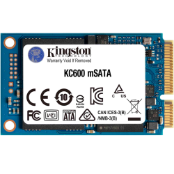 Твердотельный накопитель/ Kingston SSD KC600, 1024GB, mSATA, SATA3, 3D TLC, R/W 550/520MB/s, IOPs 90 000/80 000, DRAM buffer 1024MB, TBW 600, DWPD 0.32 (5 лет)