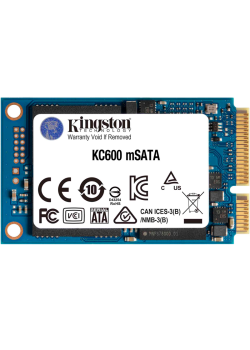 Твердотельный накопитель/ Kingston SSD KC600, 1024GB, mSATA, SATA3, 3D TLC, R/W 550/520MB/s, IOPs 90 000/80 000, DRAM buffer 1024MB, TBW 600, DWPD 0.32 (5 лет)