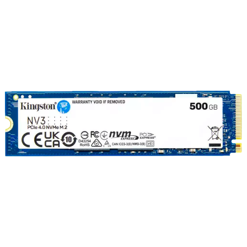 Твердотельный накопитель/ Kingston SSD NV3, 500GB, M.2(22x80mm), NVMe, PCIe 4.0 x4, 3D TLC, R/W 5000/3000MB/s, TBW 160, DWPD 0.3 (3 года)