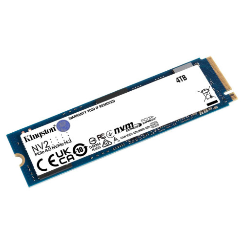 Твердотельный накопитель/ Kingston SSD NV2, 4000GB, M.2(22x80mm), NVMe, PCIe 4.0 x4, 3D TLC, R/W 3500/2800MB/s, TBW 1280, DWPD 0.3 (3 года)