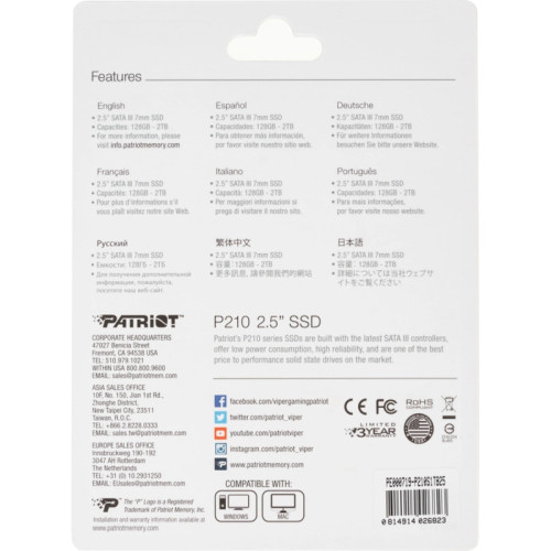 Твердотельный накопитель Patriot SATA-III 1TB P210S1TB25 P210 2.5 Твердотельный накопитель Patriot SATA-III 1TB P210S1TB25 P210 2.5