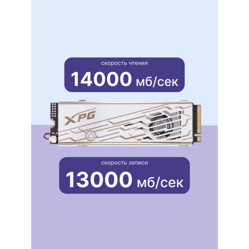 Твердотельный накопитель ADATA SSD XPG MARS 980 PRO, 2000GB, M.2(22x80mm), NVMe, PCIe 5.0 x4, 3D NAND, R/W 14000/13000MB/s, IOPs 2 000 000/1 650 000, TBW 1480, DWPD 0.4, with Heat Sink (5 лет)
