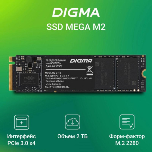 Твердотельный накопитель Digma PCIe 3.0 x4 2TB DGSM3002TM23T Mega M2 M.2 2280 [DGSM3002TM23T]