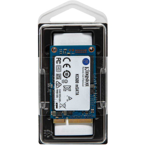 Твердотельный накопитель/ Kingston SSD KC600, 1024GB, mSATA, SATA3, 3D TLC, R/W 550/520MB/s, IOPs 90 000/80 000, DRAM buffer 1024MB, TBW 600, DWPD 0.32 (5 лет)