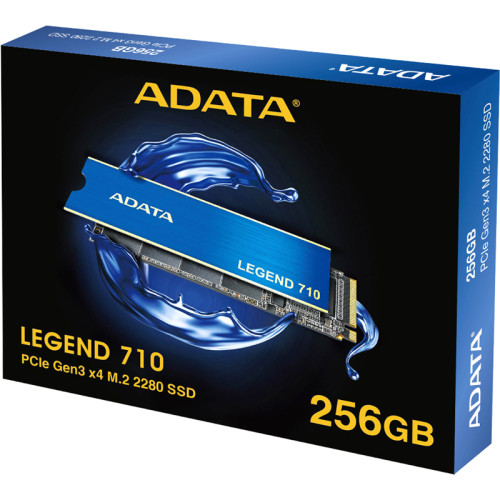 Твердотельный накопитель/ ADATA SSD LEGEND 710, 256GB, M.2(22x80mm), NVMe 1.4, PCIe 3.0 x4, 3D NAND, R/W 2100/1000MB/s, IOPs 90 000/130 000, TBW 65, DWPD 0.23, with Heat Sink (3 года)