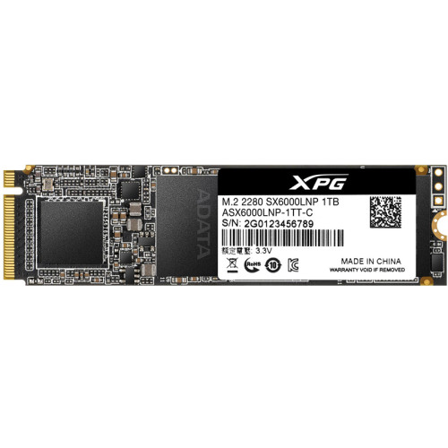 Твердотельный накопитель/ ADATA SSD SX6000Lite, 1024GB, M.2(22x80mm), NVMe 1.3, PCIe 3.0 x4, 3D TLC, R/W 1800/1200MB/s, IOPs 220 000/200 000, TBW 480, DWPD 0.43 (3 года)