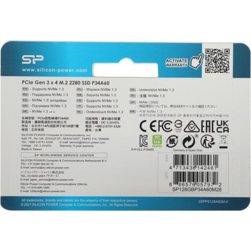 Твердотельный накопитель Silicon Power PCIe 3.0 x4 128GB SP128GBP34A60M28 M-Series M.2 2280 [SP128GBP34A60M28]
