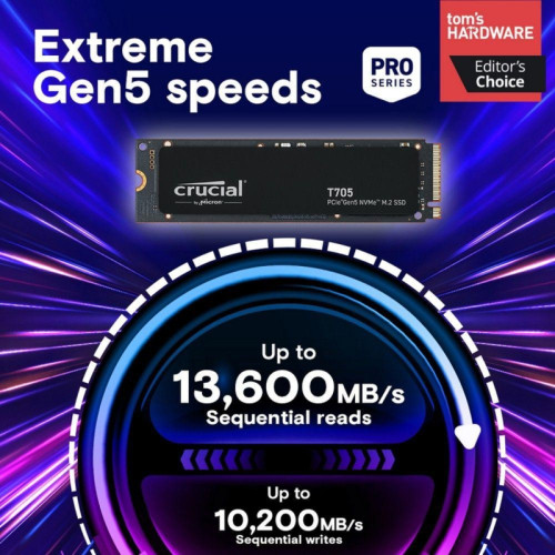 Твердотельный накопитель Crucial T705 1TB PCIe Gen5 NVMe M.2 SSD CT1000T705SSD3