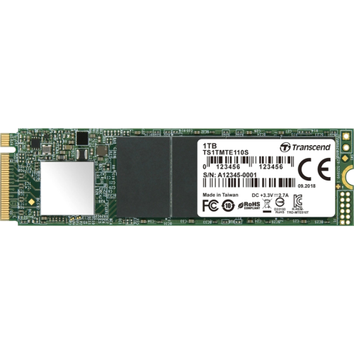 Твердотельный накопитель/ Transcend SSD MTE110S, 2048GB, M.2(22x80mm), NVMe, PCIe 3.0 x4, 3D TLC, R/W 2500/1700MB/s, IOPs 200 000/250 000, TBW 800, DWPD 0.2 (12 мес.)