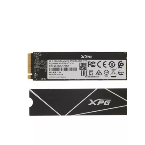 Твердотельный накопитель ADATA SSD GAMMIX S70 BLADE, 1024GB, M.2(22x80mm), NVMe, PCIe 4.0 x4, 3D TLC, R/W 7400/5500MB/s, IOPs 350 000/720 000, DRAM buffer 1024MB, TBW 740, DWPD 0.4, with Heat Spreader (5 лет)
