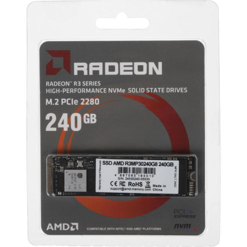 Твердотельный накопитель AMD PCIe 3.0 x4 240GB R3MP30240G8 Radeon M.2 2280 Твердотельный накопитель AMD PCIe 3.0 x4 240GB R3MP30240G8 Radeon M.2 2280