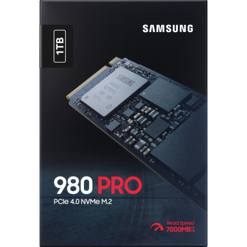 Твердотельные накопители Samsung SSD 980 PRO, 1000GB, M.2(22x80mm), NVMe 1.3c, PCIe 4.0 x4, 3-bit MLC, R/W 7000/5000MB/s, IOPs 1 000 000/1 000 000, DRAM buffer 1024MB, TBW 600, DWPD 0.33, with Heatsink (12 мес.)
