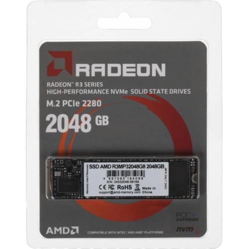 Твердотельный накопитель AMD PCIe 3.0 x4 2TB R3MP32048G8 Radeon M.2 2280 Твердотельный накопитель AMD PCIe 3.0 x4 2TB R3MP32048G8 Radeon M.2 2280