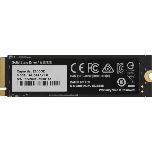 Твердотельный накопитель SSD Gigabyte 2TB M.2 2280 AORUS Gen5 14000 AG514K2TB PCI-Express 5.0x4, NVMe 2.0, 3D TLC NAND, 1400TBW
