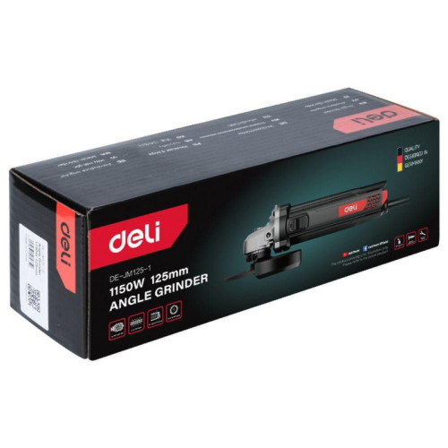Угловая шлифмашина сетевая Deli DE-JM125-1E (1150Вт, 125мм, 12000об/мин, картон) Угловая шлифмашина сетевая Deli DE-JM125-1E (1150Вт, 125мм, 12000об/мин, картон)