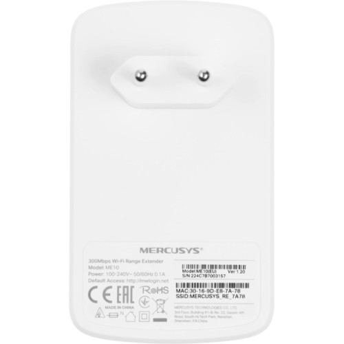 Повторитель беспроводного сигнала Mercusys ME10 N300 10/100BASE-TX белый Повторитель беспроводного сигнала Mercusys ME10 N300 10/100BASE-TX белый