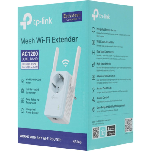 Повторитель беспроводного сигнала TP-Link RE365 AC1200 10/100BASE-TX белый