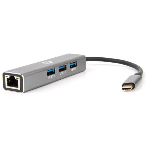 Кабель-концентратор/ Кабель-концентратор USB 3.1 Type-Cm --> RJ-45+3port USB3.0(f)  Aluminum Shell VCOM <DH311A>