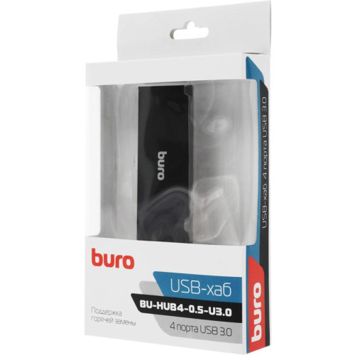 Разветвитель USB 3.0 Buro BU-HUB4-0.5-U3.0 4порт. черный