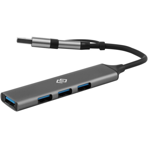 Разветвитель USB-C + USB-A Digma DHUB-4USB-AC-3.0 4порт. серебристый