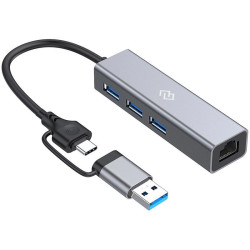 Разветвитель USB-C + USB-A Digma DHUB-LAN-4port 4порт. серебристый