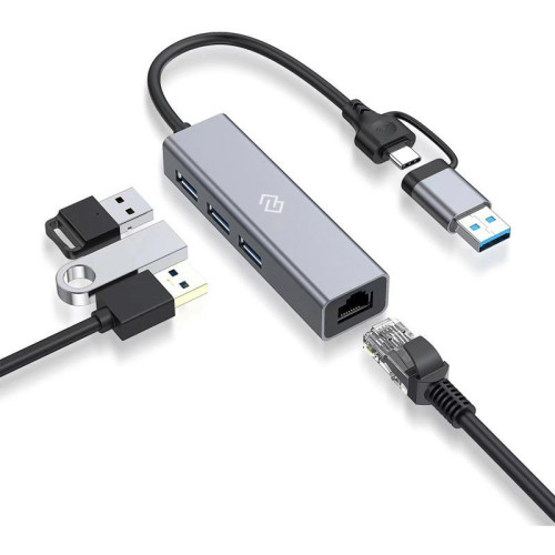 Разветвитель USB-C + USB-A Digma DHUB-LAN-4port 4порт. серебристый Разветвитель USB-C + USB-A Digma DHUB-LAN-4port 4порт. серебристый