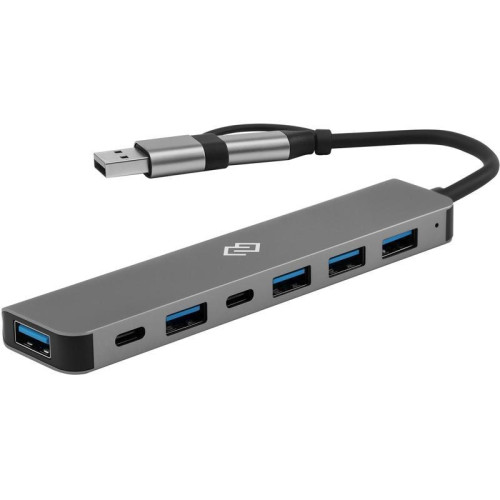 Разветвитель USB-C + USB-A Digma DHUB-7USB-AC 7порт. серебристый