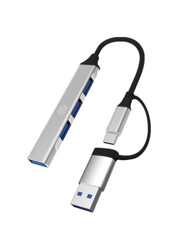 Разветвитель USB-C + USB-A Digma DHUB-4USB-AC-2.0 4порт. серебристый