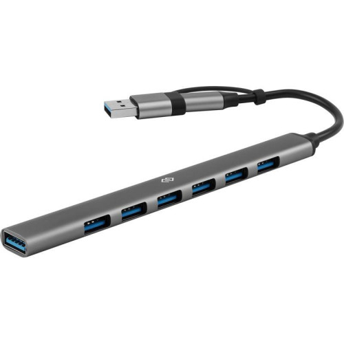 Разветвитель USB-C + USB-A Digma DHUB-7USB-AC-2.0 7порт. серебристый