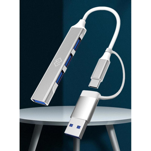 Разветвитель USB-C + USB-A Digma DHUB-4USB-AC-3.0 4порт. серебристый