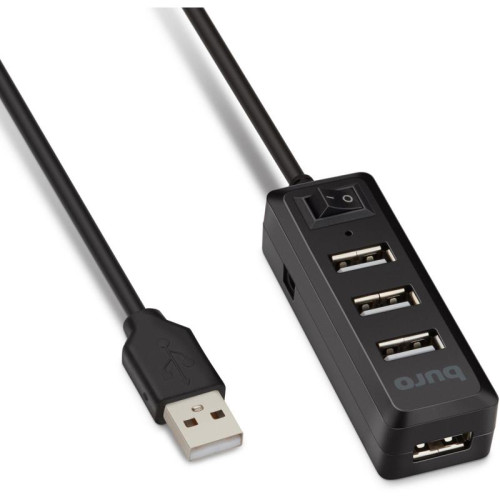 Разветвитель USB 2.0 Buro BU-HUB4-0.5L-U2.0 4порт. черный