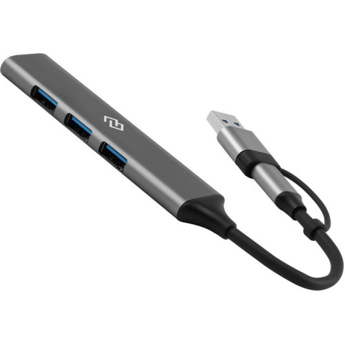 Разветвитель USB-C + USB-A Digma DHUB-4USB-AC-3.0 4порт. серебристый