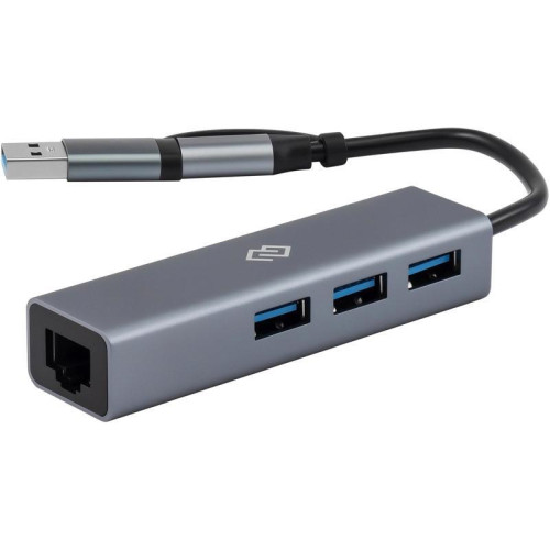 Разветвитель USB-C + USB-A Digma DHUB-LAN-4port 4порт. серебристый Разветвитель USB-C + USB-A Digma DHUB-LAN-4port 4порт. серебристый