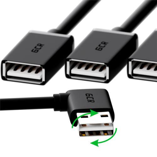 Greenconnect USB 2.0 Хаб гибкий 0.35m для 3-х устройств одновременно, двусторонний угловой AM / 3 х AF, черный, GCR-51545