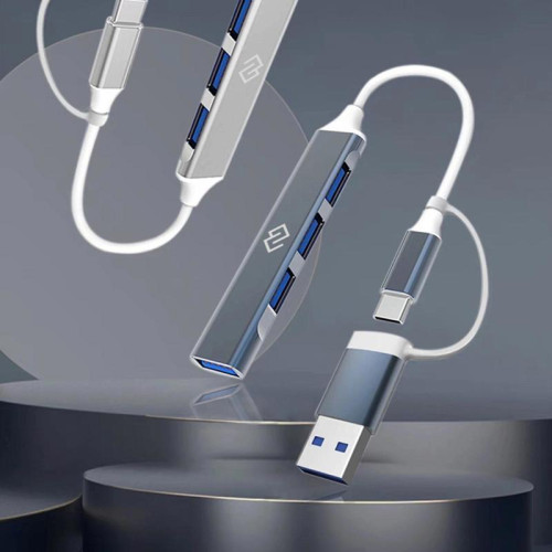Разветвитель USB-C + USB-A Digma DHUB-4USB-AC-3.0 4порт. серебристый