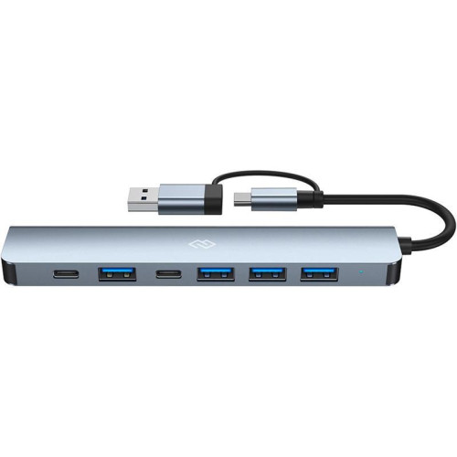 Разветвитель USB-C + USB-A Digma DHUB-7USB-AC 7порт. серебристый