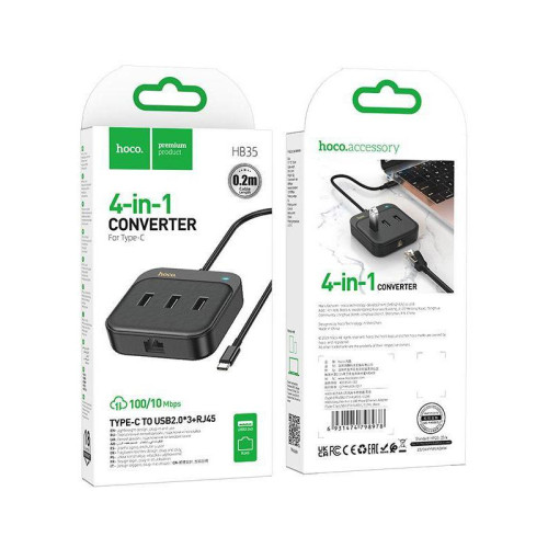 Разветвитель USB-C Hoco HB35 4порт. черный