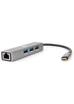 Кабель-концентратор/ Кабель-концентратор USB 3.1 Type-Cm --> RJ-45+3port USB3.0(f)  Aluminum Shell VCOM <DH311A>