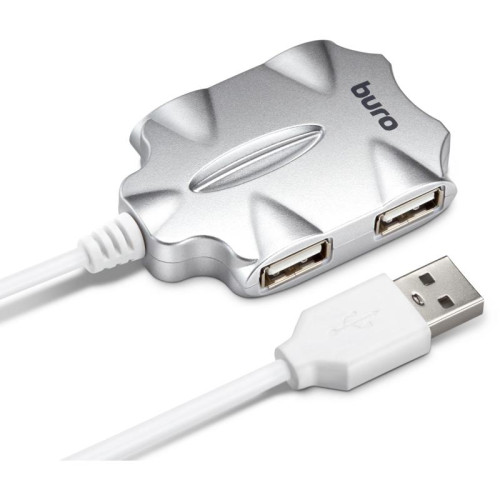 Разветвитель USB 2.0 Buro BU-HUB4-0.5-U2.0-Candy 4порт. серебристый