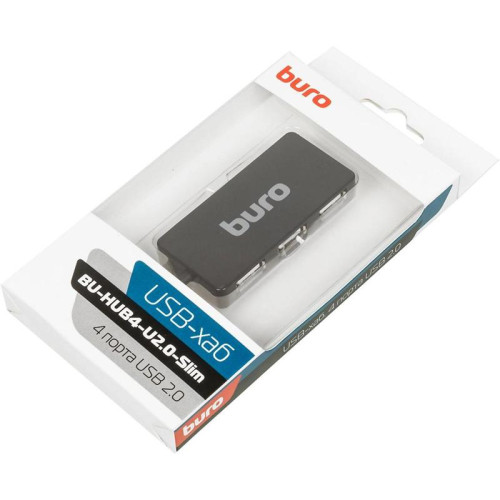 Разветвитель USB 2.0 Buro BU-HUB4-U2.0-Slim 4порт. черный