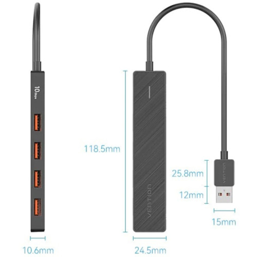 Концентратор Vention USB 3.2 Gen 2 на 4 порта Черный - 0.15м.