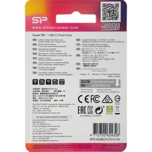 Флеш Диск Silicon Power 16Gb Touch T01 SP016GBUF2T01V1K USB2.0 черный/серебристый