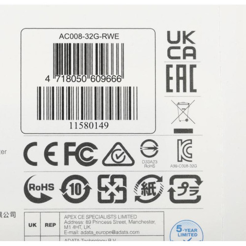 Флеш Диск A-Data 32Gb Classic C008 AC008-32G-RWE USB2.0 белый/синий